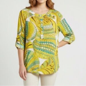 Banana Republic Trina Turk Yellow and Green Women's Silk Blouse Top - Size 4